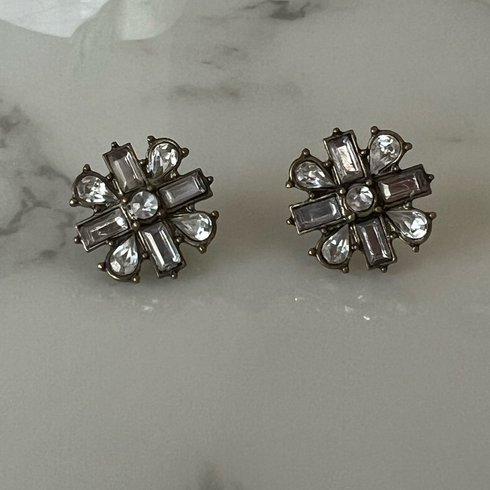 Vintage Rhinestone Earrings, Starburst Design, Pierced